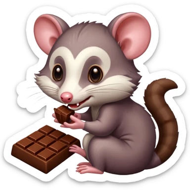 Opossum with chocolate sticker