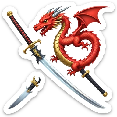 A samurai sword with a dragon handle sticker