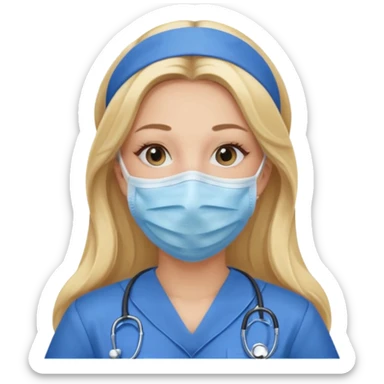 enfermera rubia con pelo largo, con mascarilla y guantes azules sticker