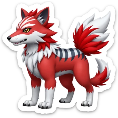 Red and white WereGarurumon-Mightyena-fusion with black markings sticker