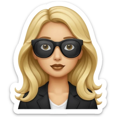 an olive tan woman with long, wavy blonde hair wearing skinny black rectangular sunglasses sticker
