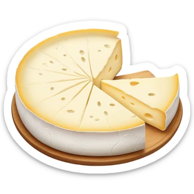 cinematic-realistic-brie-cheese-emoji,-featuring-soft-ripened-cheese-with-a-delicate white rind-rendered-with-lifelike-detail-and-inviting,-natural-lighting sticker