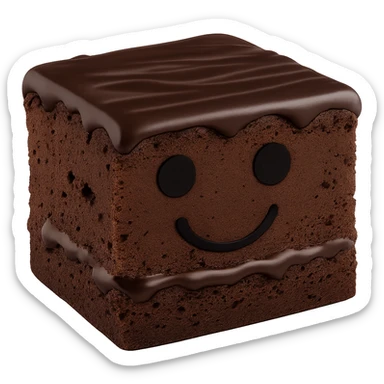 Make the chocolate sauce on top of the brownie a bit darker. Keep the brownie short and rectangular, with a black smiley face and black eyes. The background should be transparent. sticker