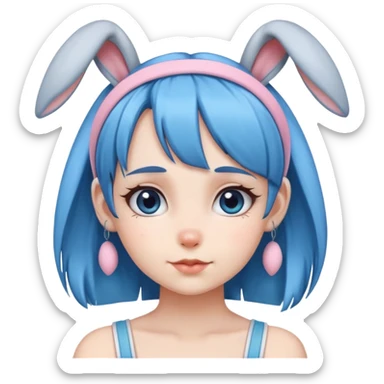 Girl (blue hair) wearing bunny ear headband sticker