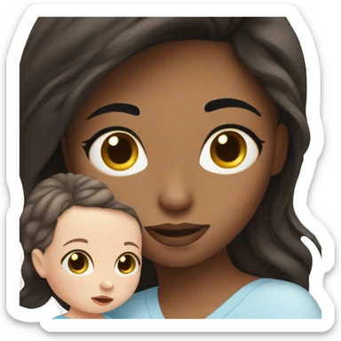 mom holding newborn baby girl with blue eyes and white skin baby dark hair sticker