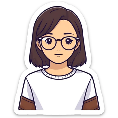 A girl with dark brown hair and brunette skin, glasses sticker
