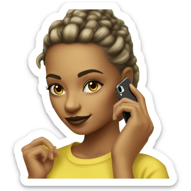 a cool girl（yellow skin） with phone（which logo is pineapple） sticker