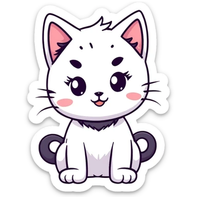 adorable chibi catgirl with cat paws, fluffy tail, oversized head and small body sticker