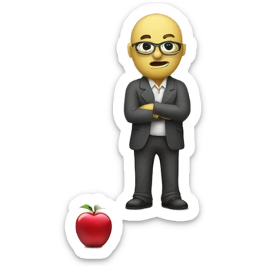 lazy drooling teacher in front of chalkboard, with ruler and apple sticker