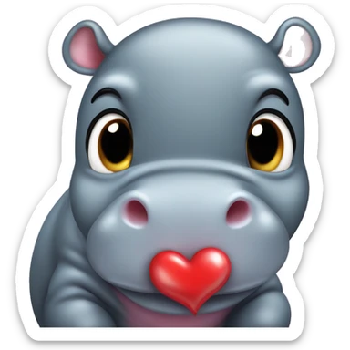 baby hippo puckering lips blowing a heart sticker