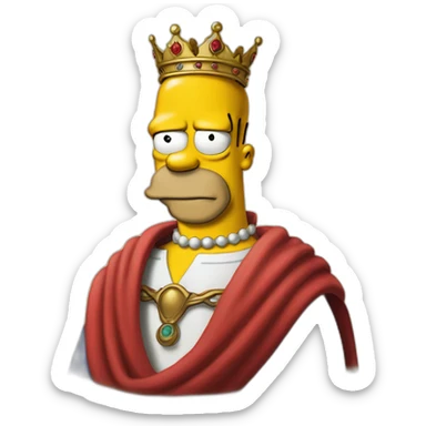Half body portrait of homer simpson wearing a red cloth and a crown and sitting in a huge thorn sticker