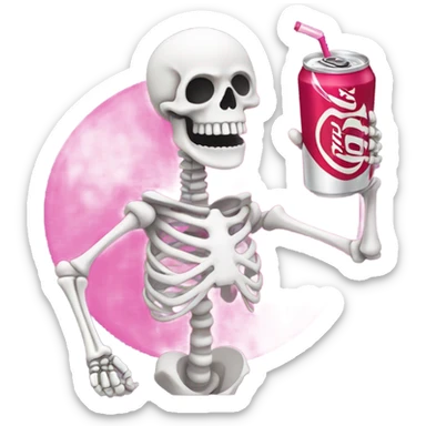 Skeleton drinking a pink Diet Coke sticker