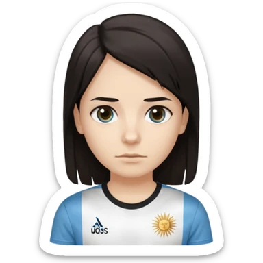 A dark-haired person with dark circles under their eyes and an Argentina t-shirt, with short and long hair but not combed. sticker