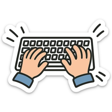 flat toon style hands typing quickly with animated feel sticker