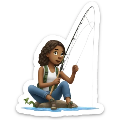 Teenage Girl fishing with a fly rod sticker
