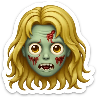 Make a zombie emoji with wavy hair castanho com golden streaks,e cabelo longo sticker