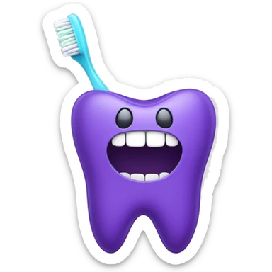 A purple tooth holding a toothbrush sticker