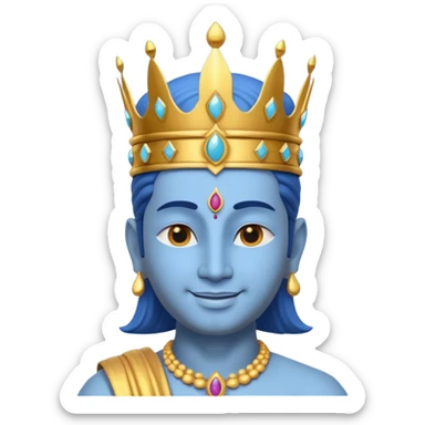 Hindu god Vishnu portrait, head and shoulders only, blue skin, golden crown, sacred jewelry, peaceful smile, divine aura, 3D cartoon, mobile game icon style, clean background, no text, no watermark
 sticker