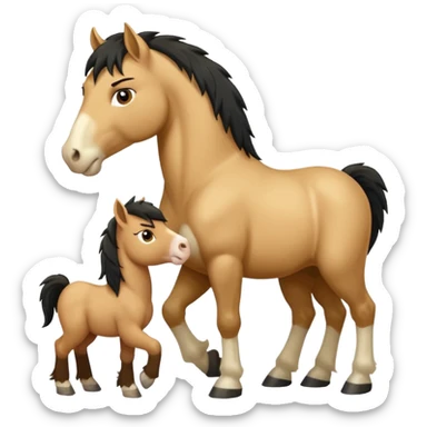 Angry fjord horse at a clydesdale foal sticker