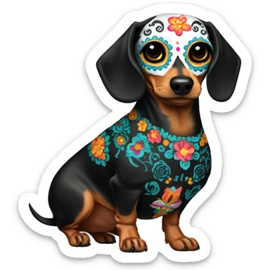Dia De Los Muertos full body sugar skull dachshund sticker