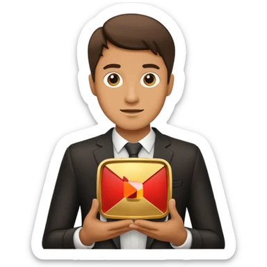 a man holding youtube golden play button sticker