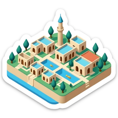 little city and many, small, ordinary, simple, home, Iranian-style, 1980, isometric sticker