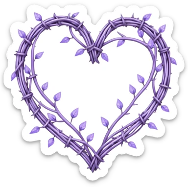 heart shape made out of barb wire vines with pastel lavenders border with crystals hanging  sticker