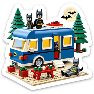  Ultra cute Lego Haunted Batman and Catwoman dream house Caravan with picnic table and folding chairs at Christmas  sticker