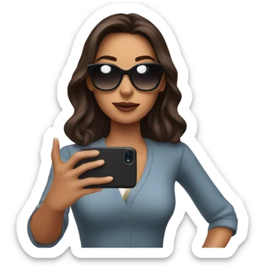 Brunette influencer woman taking selfie sticker