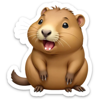 Cinematic Cute Yawning Capybara Portrait Emoji, Head tilted slightly with a dramatic, wide-open yawn, showcasing a plush, rounded body with a broad capybara head featuring a short snout and subtle, small ears, with drowsy, half-closed eyes and a relaxed expression, Simplified yet irresistibly adorable features, highly detailed, glowing with a soft, cozy natural glow, high shine, relaxed yet expressive, stylized with a dash of whimsical charm, soft glowing outline, capturing the essence of a drowsy yet affectionate capybara guardian that seems ready to stretch out for a nap! sticker