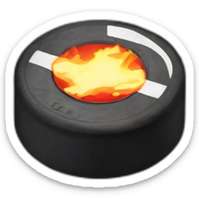 hockey puck with fire behind sticker