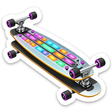 A longboard DJ mixer with faders, EQ knobs, and colorful LEDs.
 sticker