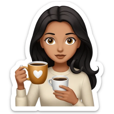 big black eyes and tanned skin brown hair glamorous long black hair with coffee  sticker