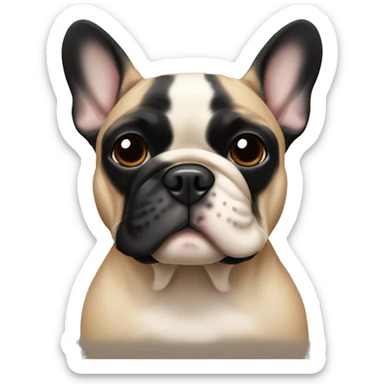 Tan French bulldog with very black face sticker