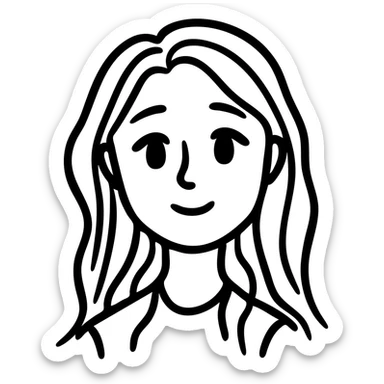 A cute girl with long hair, simple icon style sticker
