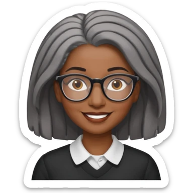 emoji of a black grandma women with longer past shoulder black and gray hair with glasses and brown eyebrows sticker