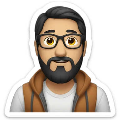 chilean man with short straight black hair and black beard and round white glasses sticker