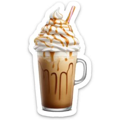 hyper realistic iced latte with whipped cream and caramel drizzle sticker