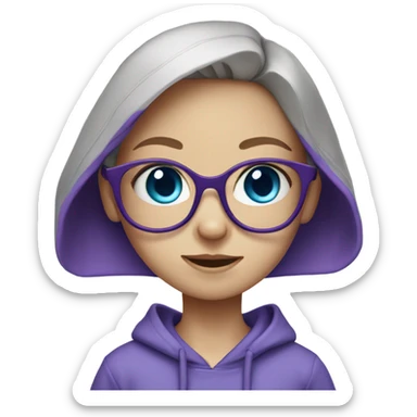 Pale little girl with a purple hoodie and glasses with braces and blue eyes  sticker