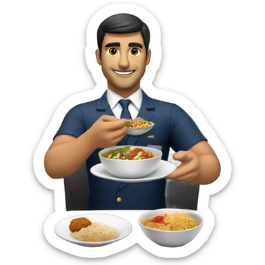 Male Persian Flight attendant eating Chinese food headed to china sticker