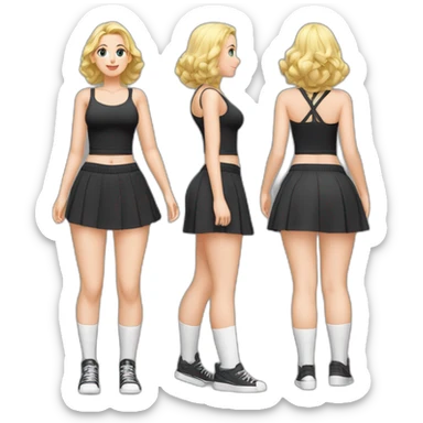 full-body-caucasian-curvy-beauty-наклоняется к земле-short-black-skirt-back-and-front-views-strong-wind-knickers-long-white-socks sticker