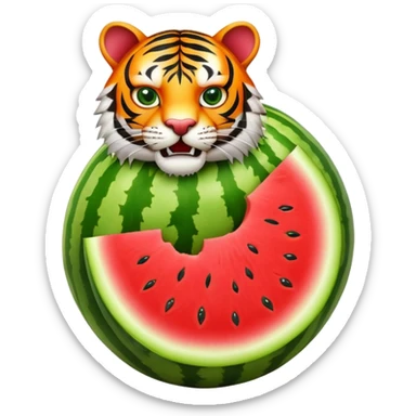 A watermelon fruit body with a fierce tiger head coming out of the top sticker