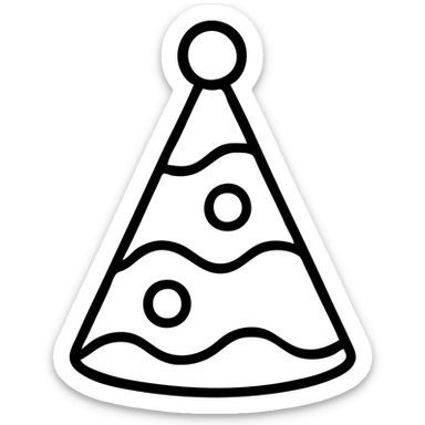 A conical birthday party hat with decorative patterns and a pom pom on top sticker