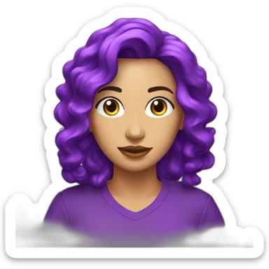 mujer cabello liso con ondas y camiseta morada con letras 4tech sticker