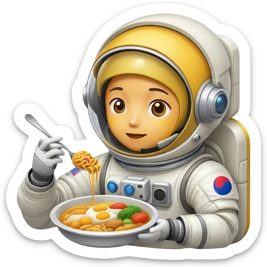 A yellow person in a spacesuit eating Korean food sticker