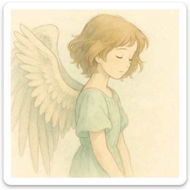 angel wings, ghibli style, soft shading, ethereal, gentle colors, minimal background sticker