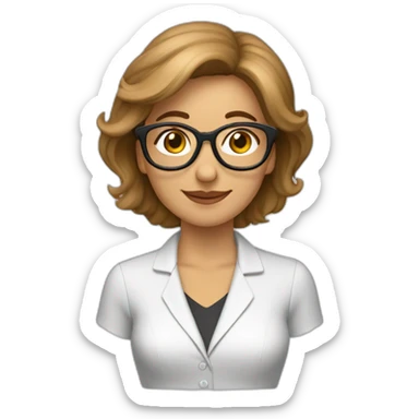 Profesora media melena con gafas, pelo castaño y moño sticker