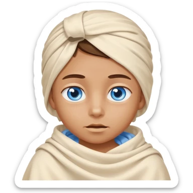 blue eyed desert kid cowered with creme cloth sticker