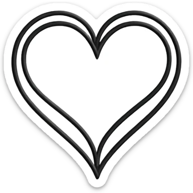 Minimalist illustration of a heart drawn with a single continuous line Integrated into the heart’s line, the letters ‘N’ and ‘K’ appear subtly, as part of the drawing itself, collor black sticker