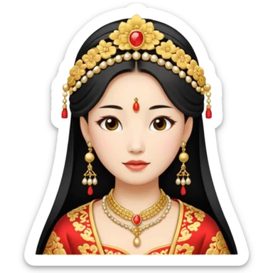 Chinese bride getup, heavy jewelary, traditional. sticker